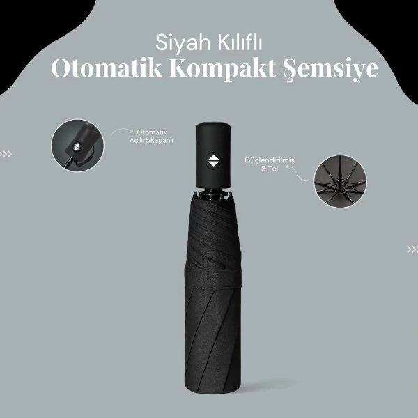 Siyah Kılıflı Otomatik Kompakt Şemsiye renkli