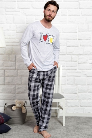 Gazzaz Erkek Uzun Kol Cepli O Yaka Pijama Takım 3466B