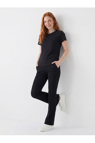 Noux Pamuk Basic Esnek Bisiklet Yaka T-shirt Siyah