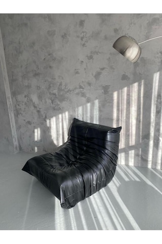 Edsy Puffer Relax Deri Siyah Berjer Siyah