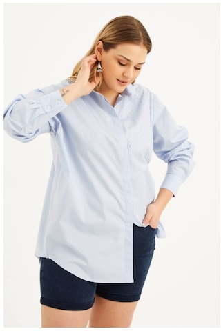 Oversize Taş Baskılı Poplin Gömlek