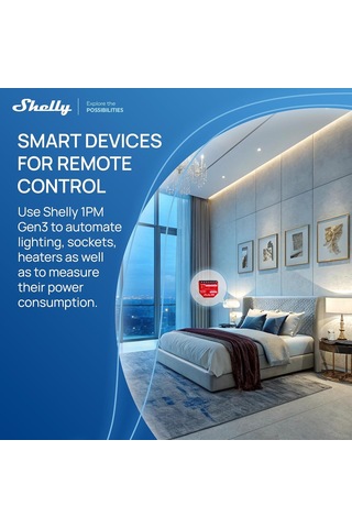 Shelly 1pm Gen3 / Wlan Röle Şalteri, Akım Ölçümlü, 16 A, Işık Kontrolü, Garaj Kapısı Açacağı, Alexa Goog Genel