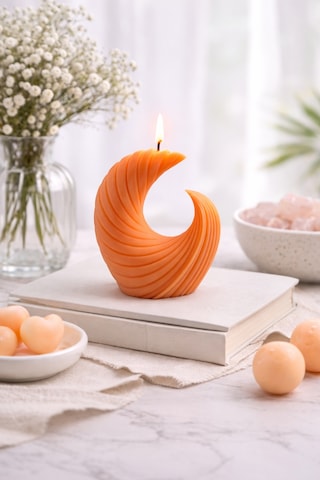 Dekoratif Lüks Soya Mum, El Yapımı Doğal Mum, Uzun Yanma Süreli Ev Hediyesi, Ev Süsü Turuncu 300 G Turuncu