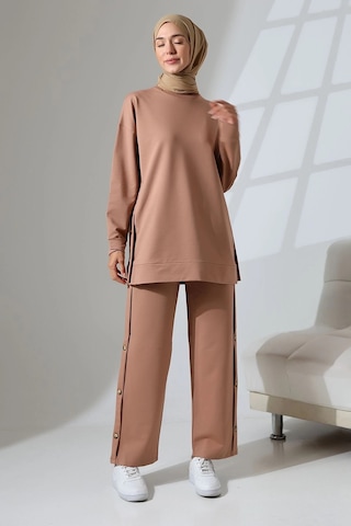 Mihran Butik Kadın Camel Mevsimlik Penye Alt Üst Spor Ve Rahat Tesettür Takım Camel