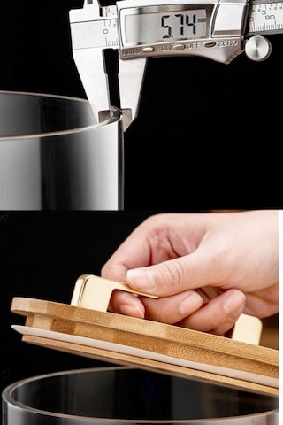 Morponi 3'lü Borosilikat Cam Büyük Boy Bambu Vakum Kapaklı Cam Saklama Kabı Baharatlık 6,3 Lt 9,4 Lt 12,5 Lt Şeffaf