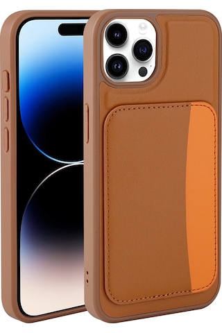 Apple Uyumlu iPhone 14 Pro Max Kılıf Kartlıklı Zore X-kart Silikon Kapak - Kahverengi Kahverengi