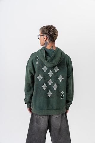 Respire Erkek 10 Baskılı Yıkamalı Kapüşonlu Oversize Hoodie Yeşil