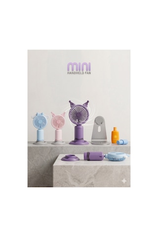 Mini El Fan Şarjlı Kulaklı Telefon Standlı Taşınabilir Mini Fan Sogutucu