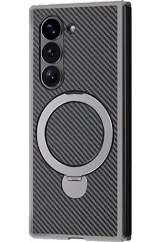 Teleplus Samsung Galaxy Uyumlu Z Fold 6 Kılıf Karbon Fiber Magsafeli 360 Dönerli Standlı Alp Kapak