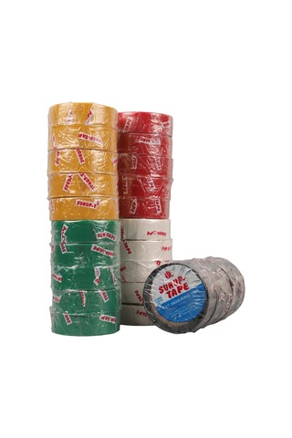 Sunup Sn-27919 0.13x18mm 5 Renk İzole Elektrikçi Bant 10 Metre 50x5'li Paket Kırmızı- Sarı - Siyah - Yeşil - Beyaz