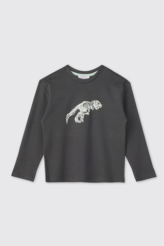 Panço Erkek Çocuk Dinazor Baskılı Pijama Takımı Antrasit