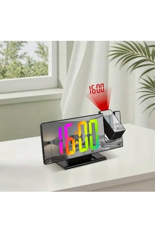 Dijital Çalar Saat Masa Saati Projektör Ekranlı Erteleme Fonksiyonu Led 20cm Çok Renkli
