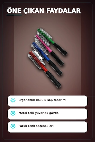 Renkli Plastik Saç Fırçası 23 Cm - Ergonomik Saplı 1 Adet Günlük Kullanım Bx-313447