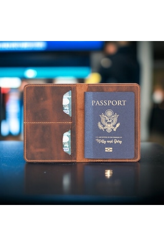 Avventura Hakiki Deri, El Yapımı, Pasaport Kılıfı, Antik Kahve Kahverengi