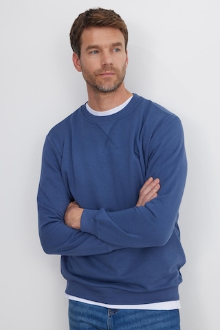 Tudors Unisex Relax Fit Rahat Kesim %100 Pamuk 3 İplik Basic İndigo Bisiklet Yaka Sweatshirt-35152 İndigo