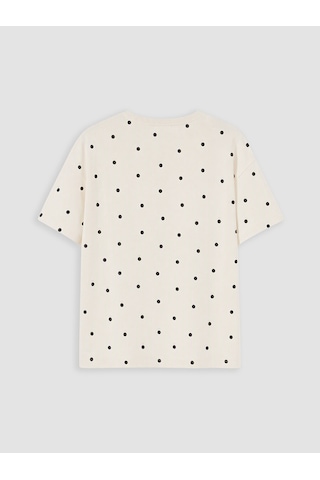 Lcw Dream Ekru Bisiklet Yaka Puantiye Kadın Pijama Üst