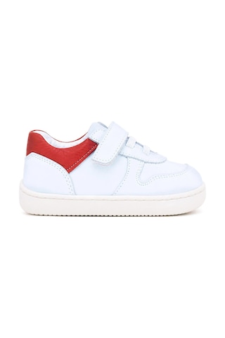 Rakerplus Bob Hakiki Deri Beyaz Nubuk Kırmızı Cırtlı Bebek Sneaker Ayakkabı