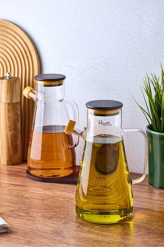 Gael Wood 2'li Akasya Kapaklı Ve Standlı Cam Yağdanlık-sirkelik 900 Ml Seffaf Şeffaf