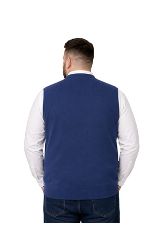 Battalmoda Erkek Büyük Beden İndigo Cepli Triko Yelek 3xl-4xl-5xl-6xl