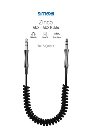 Simex Spiralli 3,5mm AUX Ses Kablosu 3.5mm Kumaş