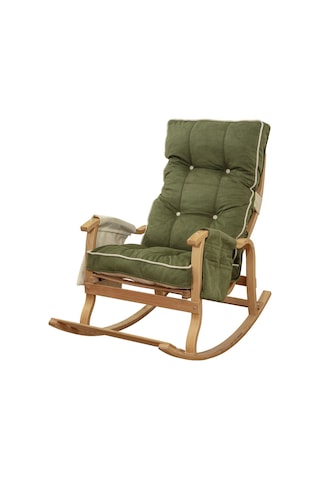 Evoke Lüx Ahşap Çift Minderli Çift Cepli Sallanan Sandalye Yeşil-krem Krem - Yeşil