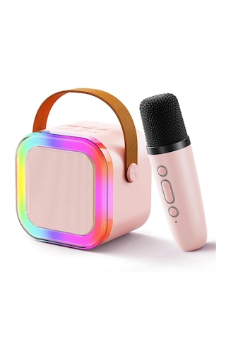 Bukrem K12 Led Karaoke Hoparlör 5w, Rgb Işık, Bluetooth + 5 Efektli Mikrofonlu Set