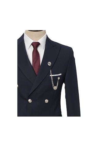 Beystil Sivri Yaka Lacivert Kruvaze Takım Elbise Nikol036 - Slim Fit Lacivert