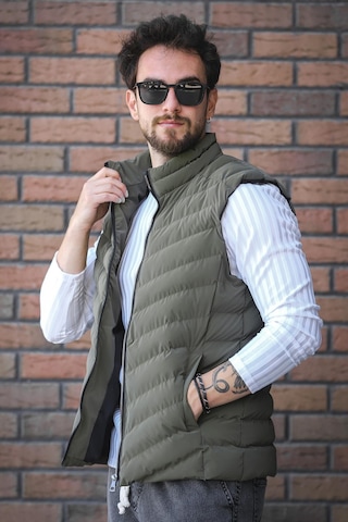 Faxy Cepli Dik Yaka Nova Parlak Kumaş Erkek Şişme Yelek Haki