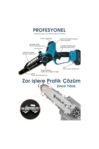 Assur ASR766-02-24 21v Çift Akü Dal Budama Testere Mavi