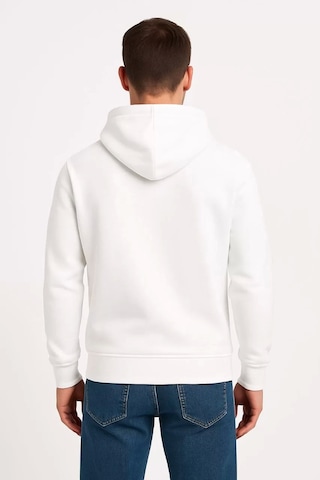 Erkek Üç İplik Kapüşonlu Kanguru Cepli Sweatshirt Hoodie - Beyaz Beyaz