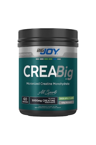 Bigjoy Creabig %100 Mikronize Kreatin Monohidrat Yeşil Elma Aromalı 420g 60 Servis Aromasız