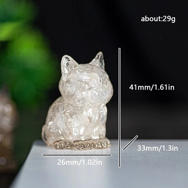 Trendooze Mini Oturan Yavru Kedi, Doğal Kristal Kabuklu Dekor Figür