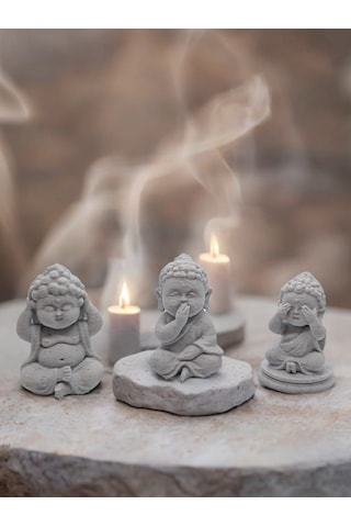 3 Lü Mini Buddha Heykeli Seti Meditasyon & Zen Dekoratif Obje