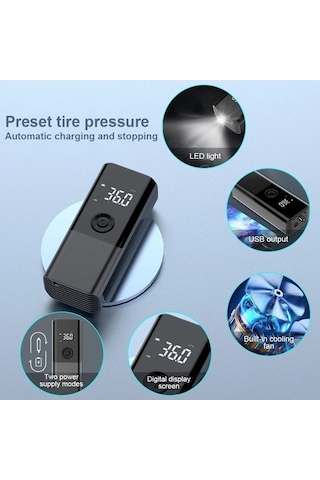 Didadodo Czk Şarjlı Led Işıklı Akıllı Araç Lastik Hava Pompası Kompresörü, Kullanıcı Dostu Model