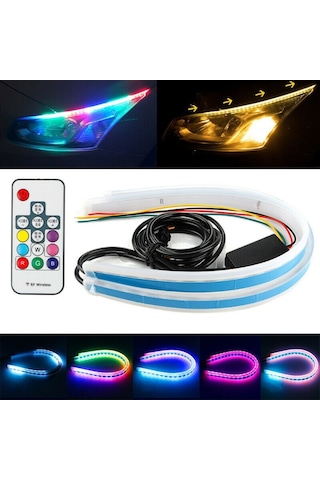 Rgb Kumandalı Far Kaşı Üstü Kayar Led Audi Stil 60Cm 7  Renk