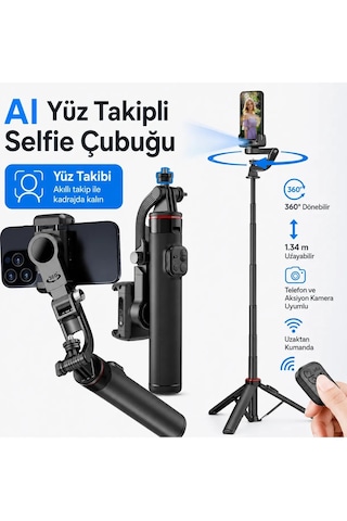 C22 Akıllı Yüz Takip Özellikli Kameralı Kumandalı Canlı Yayın Selfi Çubuğu Gimbal Tripod Siyah
