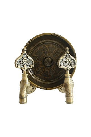 Fkn İkili Hamam Taslı Desenli Perlatörlü Antik Osmanlı Musluk Bronz