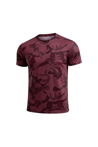 Serablanka 3'lü Erkek Nem Emici Hızlı Kuruma Atletik Teknik Kamuflaj Desenli Spor T-shirt Siyah-bordo-mavi Çok Renkli
