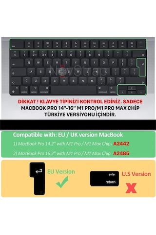 Apple Uyumlu MacBook Pro 2021 14 Inç A2442 Türkçe Klavye Koruyucu Kılıf