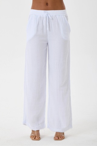 Dıanna Kadın Beli Lastikli Wide Leg Müslin Pantolon %100 Pamuk Geniş Bol Paça Rahat Ofis & Günlük Stil Beyaz