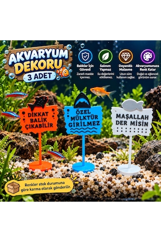 Akvaryum Dekoru - Tabela - Akvaryum Dekor - 3 Adet - Salınım Yapmaz - Balıklar İçin Güvenli - V7