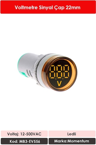 Momentum 22mm Voltmetre Sinyal Lambası 12-500VAC Sarı MB3-EV556
