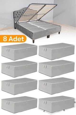 Serstil 8 Adet - Gri Büyük Boy Baza Altı Ve Çekyat Tipi Hurç 65 X 45 X 22 Cm