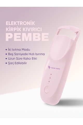 Ekcp - Ekcp Elektrikli Kirpik Kıvırma Cihazı Pembe - 10'lu Tekrar Kullanılabilir El Yapımı Protez Takma Tırnak