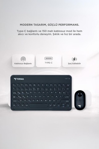 Ofis Aracı Masa Aksesuarı Bilişim Gereci Bluetooth Kablosuz Klavye Mouse Seti Tmk08 Siyah Diğer