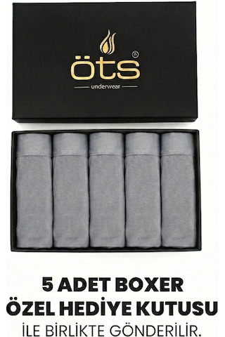 JUST INNER Öts Premium Erkek 5 Li Modal Boxer Modal Hediye Kutulu Ultra Yumuşak Modal Kumaş Esnek Kalıp Ve Kaliteli Esnek Ve Konfor Gri