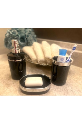 Makri Home Banyo Seti 5'li, Yuvarlak, Akrilik-çöp Kovası, Wc Fırçalık, Sıvı Sabunluk, Diş Fırçalık, El Sabunluk Siyah