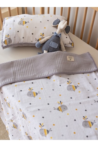 Lizayn Home Waffle Müslin Pike Örtü 100x100 & Yastık Kılıfı 35x45 Pamuk Oeko-teks Sertifikalı