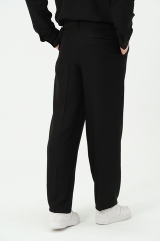 Erkek Yıkamalı Keten Bol Paça Pileli Yeni Sezon Pantolon Siyah