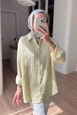 Kahijab Nakışlı Pul Detay Oversize Gömlek - Sarı